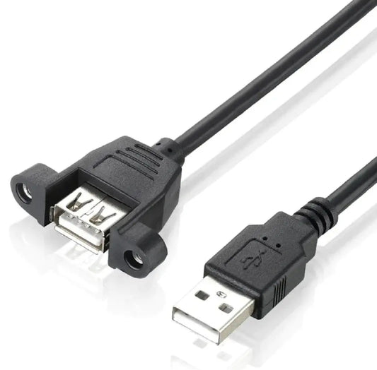 FEDUS Panel- Mount USB 2.0 Male to Female Extension Cable, 17-inch /43cm USB 2.0 Type A Male to Type A Female with Screw Hole Panel Mount Adapter External Cable FEDUS