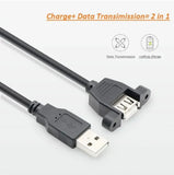 FEDUS Panel- Mount USB 2.0 Male to Female Extension Cable, 17-inch /43cm USB 2.0 Type A Male to Type A Female with Screw Hole Panel Mount Adapter External Cable FEDUS