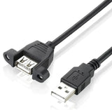 FEDUS Panel- Mount USB 2.0 Male to Female Extension Cable, 17-inch /43cm USB 2.0 Type A Male to Type A Female with Screw Hole Panel Mount Adapter External Cable FEDUS