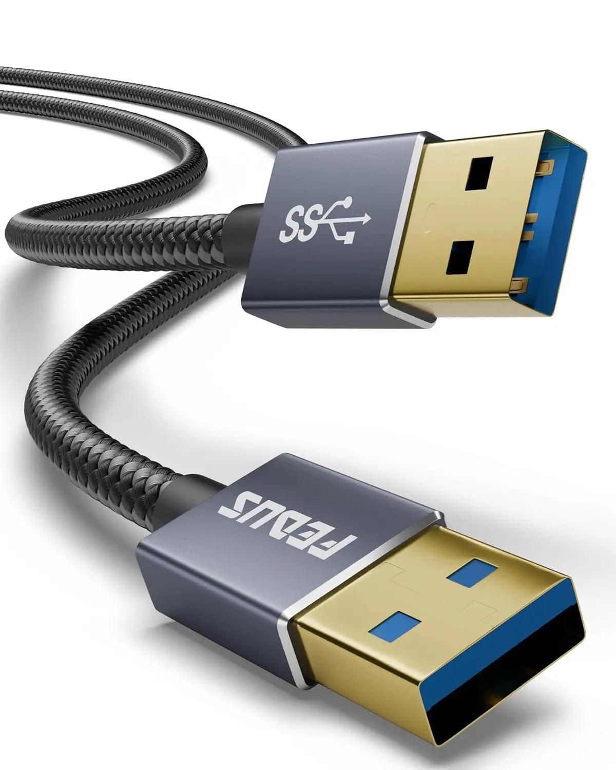 FEDUS USB 3.0 Male to Male Cable High-Speed 5Gbps Data Transfer, Premium Nylon Braided USB to USB Cord 24K Gold-Plated Connectors for Hard Drive Enclosure,Laptop Cooling Pad, Smart TV, DVD FEDUS