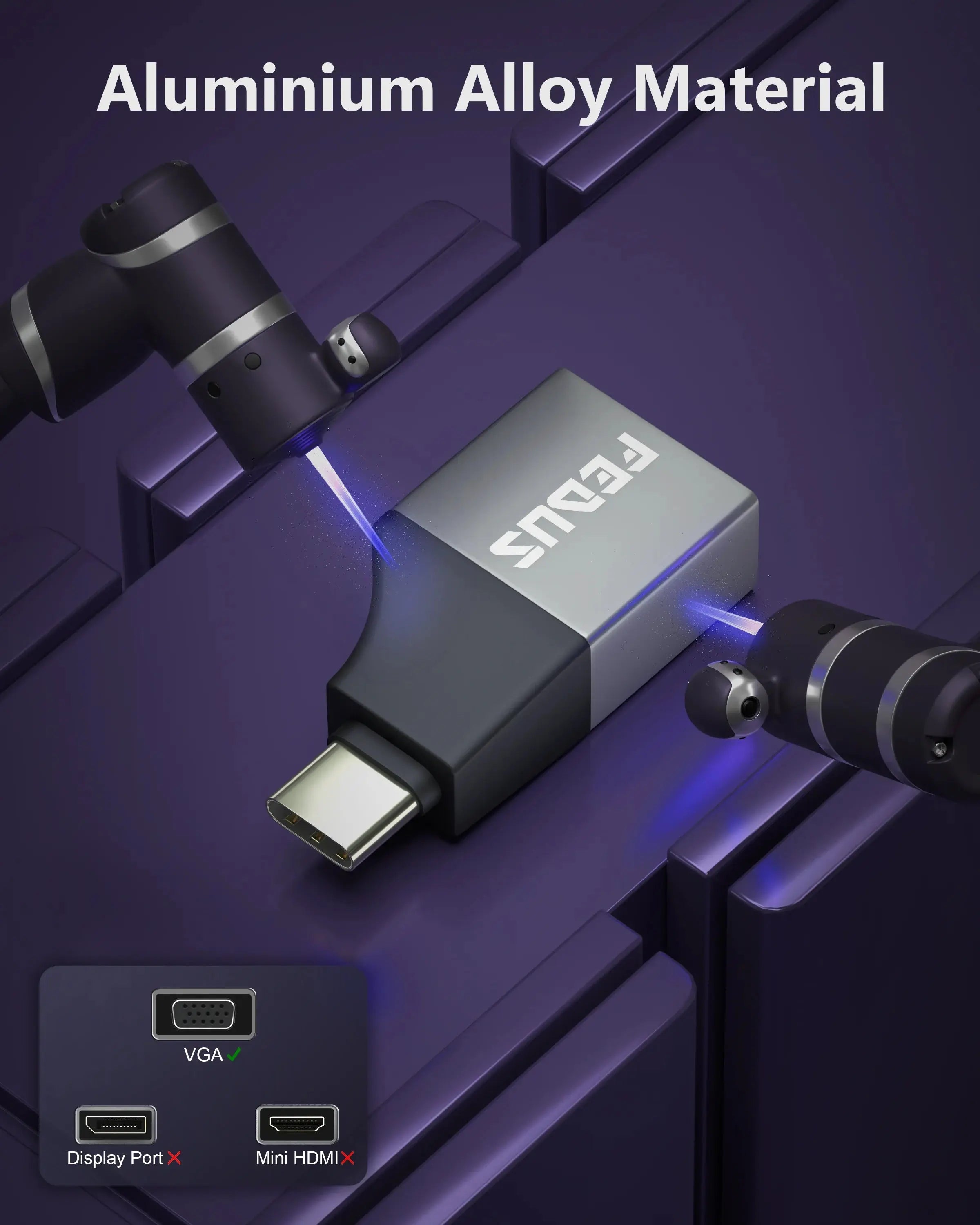 FEDUS USB C to VGA Adapter 1080P@60Hz Type C Male to VGA Female Adapter Converter FEDUS
