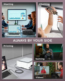 Collage of various scenarios showing electronic devices in use with text 'Always by your side'.