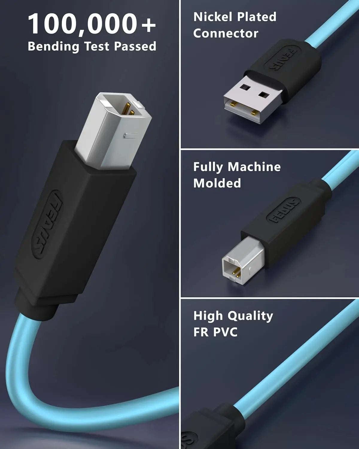 FEDUS USB Printer Cable, Printer USB Cable Wire, USB A Male To USB B 2.0 Male Cord, Scanner Cable Compatible with Printers of Brother Dell, HP Printer Cable, Epson, Canon, Xerox Samsung FEDUS