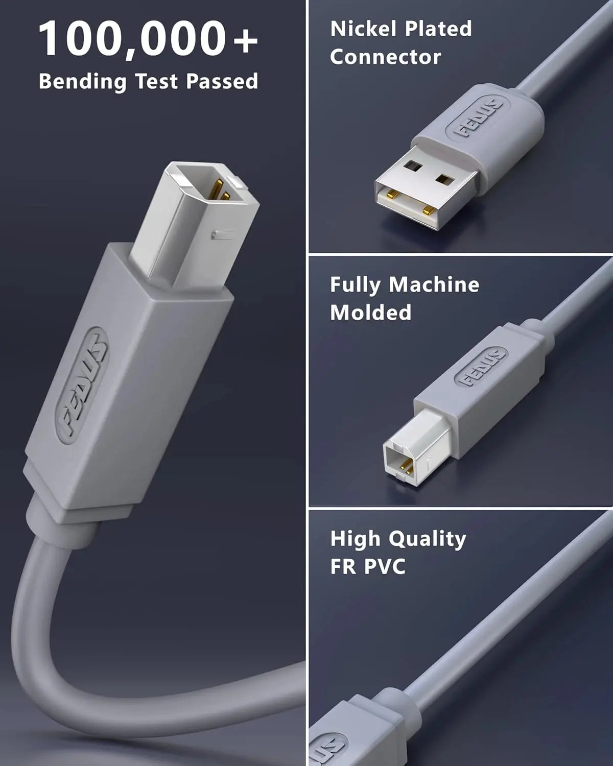 FEDUS USB Printer Cable, Printer USB Cable Wire, USB A Male To USB B 2.0 Male Cord, Scanner Cable Compatible with Printers of Brother Dell, HP Printer Cable, Epson, Canon, Xerox Samsung FEDUS