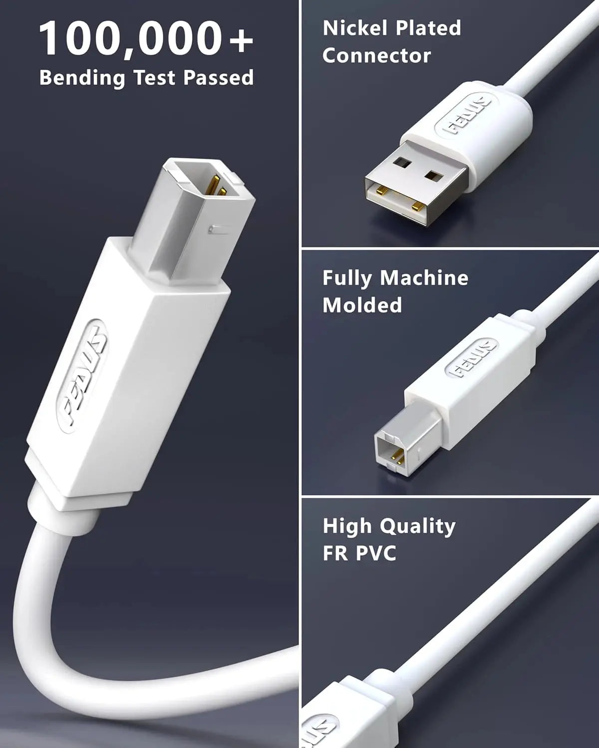 FEDUS USB Printer Cable, Printer USB Cable Wire, USB A Male To USB B 2.0 Male Cord, Scanner Cable Compatible with Printers of Brother Dell, HP Printer Cable, Epson, Canon, Xerox Samsung FEDUS