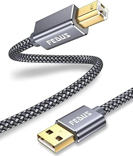 FEDUS USB Printer Cable, Nylon Braided Gold Plated USB A to Male To USB B Cable Cord Compatible with Printers, Scanner For Brother, Dell, HP,