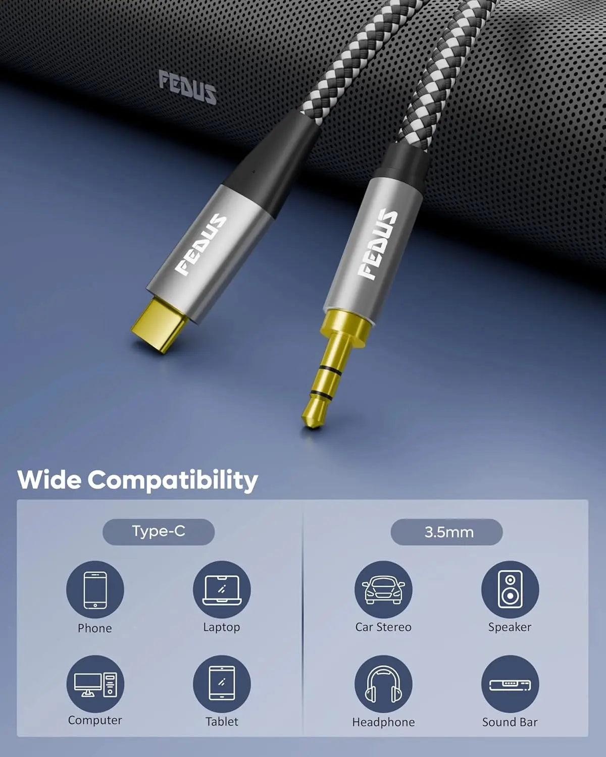 FEDUS USB Type C to 3.5mm Aux Male Headphone Jack Adapter, Type C Aux Audio Dongle Cable Cord Compatible with iPhone 16/15, Galaxy S24/S23/S22 Ultra, iPad Pro, Headphone, Speaker, Car Stereo FEDUS