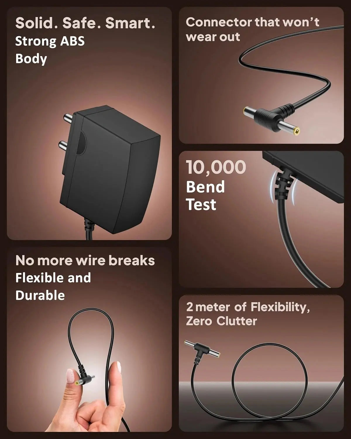 FEDUS VOLTURA 5V 1A DC Power Adapter (2 Meter Long Wire) | 5 Volt 1 Amp AC to DC Charger for Set Top Box, CCTV, Router, LED Strip | Dual Connector (5.5mm & 4.0mm Pin) | Surge Protection & ABS Body FEDUS
