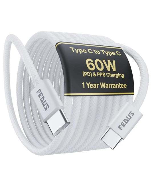 FEDUS 60W USB-C to USB-C fast charging cable 1M for iPhone, Samsung, MacBook and iPad.