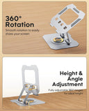 Screen sharing device with 360-degree rotation and height/angle adjustment on a wooden surface.