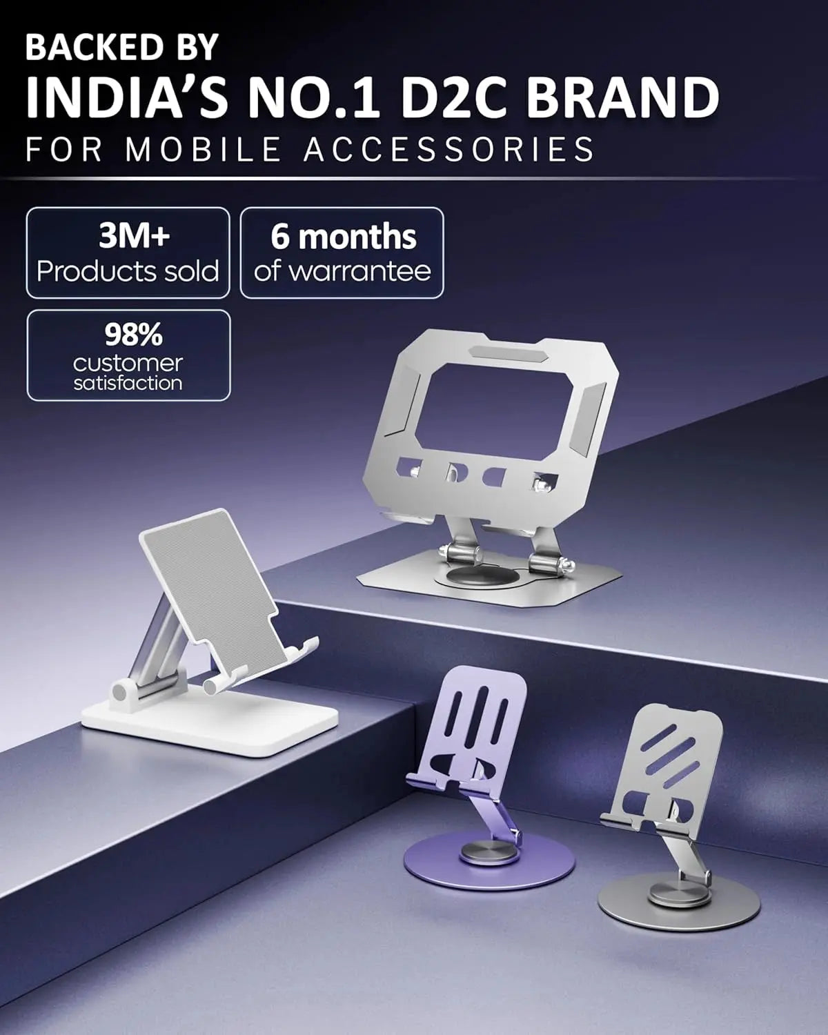 Phone stand with promotional text about a D2C brand in India