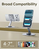 Phone stand with text 'Broad Compatibility' and compatibility range for 4-7 inch devices.