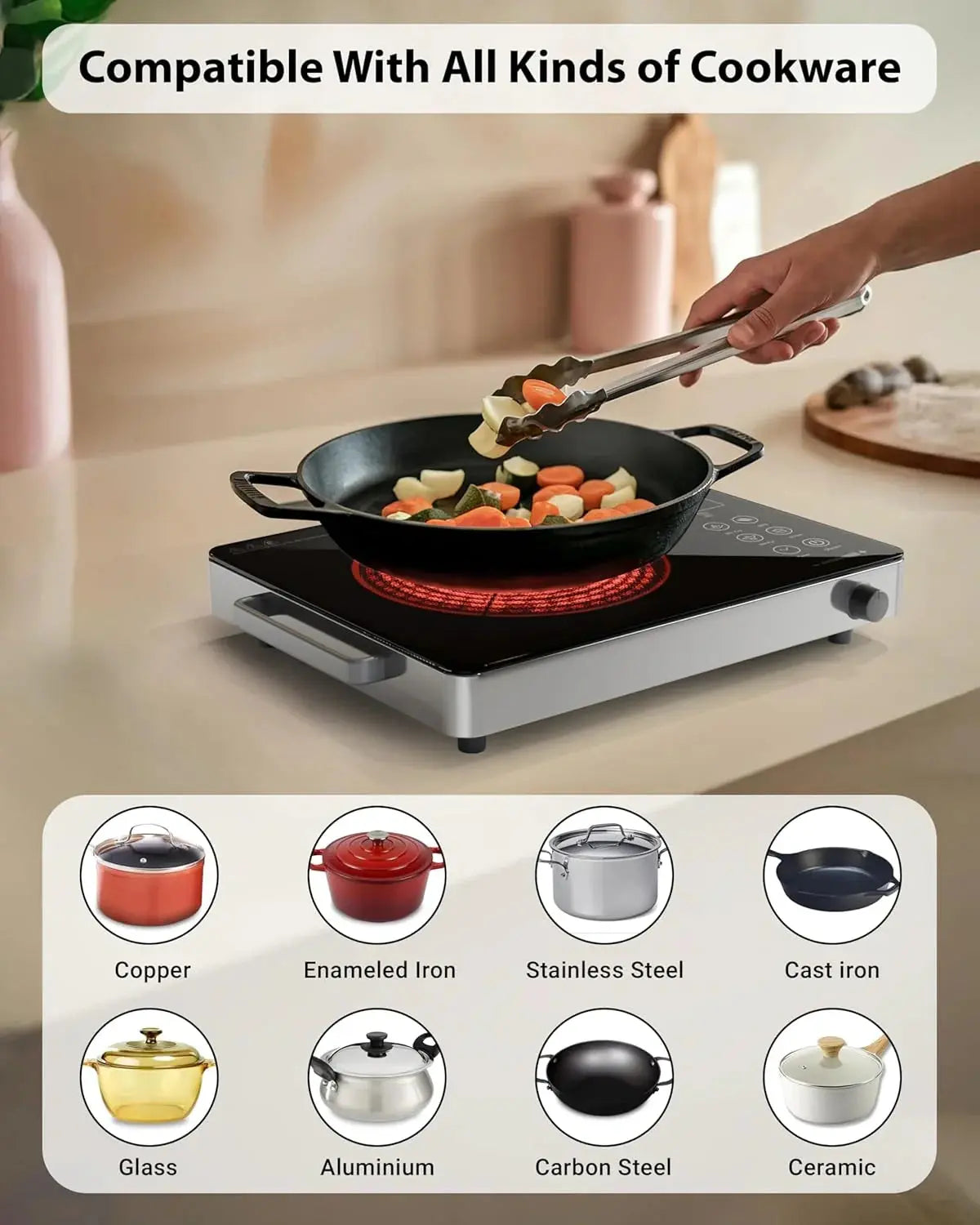 FEDUS 2200 Watts Infrared Cooktop, Energy Efficient Cook & Grill Infrared Stove, Electric Stove Chulha, hot plate chula, Current Stoves Burner for cooking All Cookware compatibility Black FEDUS