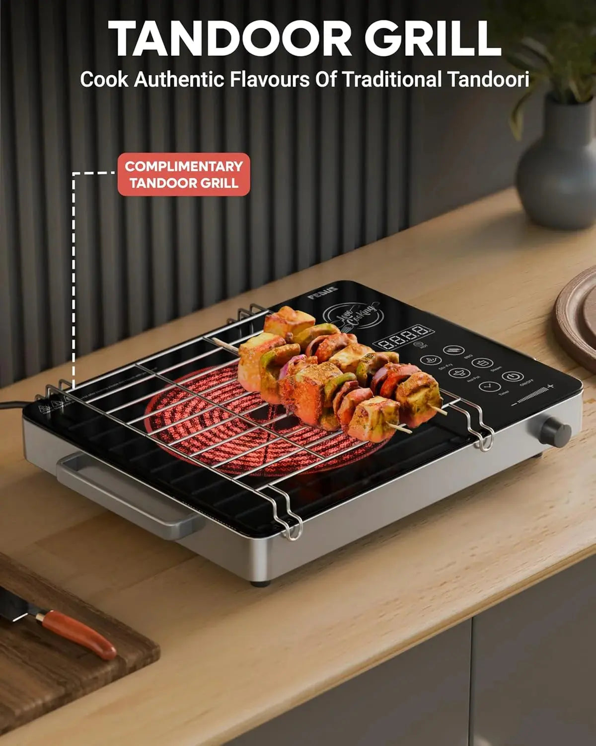 FEDUS 2200 Watts Infrared Cooktop, Energy Efficient Cook & Grill Infrared Stove, Electric Stove Chulha, hot plate chula, Current Stoves Burner for cooking All Cookware compatibility Black FEDUS
