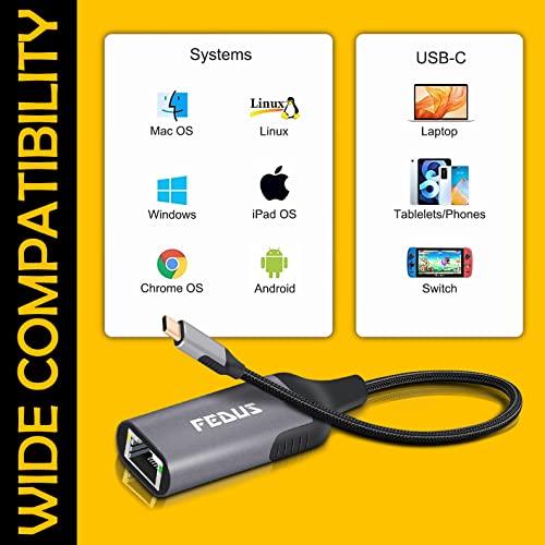 FEDUS Gigabit 1000 Mbps USB C to Ethernet RJ45 Adapter, USB-C 3.0 to RJ45 LAN Wired Adapter, Plug and Play Metal body braided cable Compatible Windows And Mac, Laptop, MecBook Chromebook Surface - FEDUS