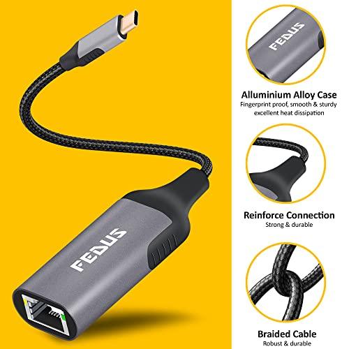 FEDUS Gigabit 1000 Mbps USB C to Ethernet RJ45 Adapter, USB-C 3.0 to RJ45 LAN Wired Adapter, Plug and Play Metal body braided cable Compatible Windows And Mac, Laptop, MecBook Chromebook Surface - FEDUS