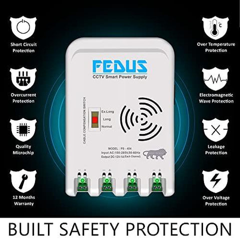 FEDUS 4 Channel SMPS for CCTV, Power Supply Adapter for up to 4 CCTV Security Cameras CCTV Power Supply SMPS, Power Supply Adapter for Video Surveillance Camera System, CCTV, Dome, Bullet Cameras - FEDUS