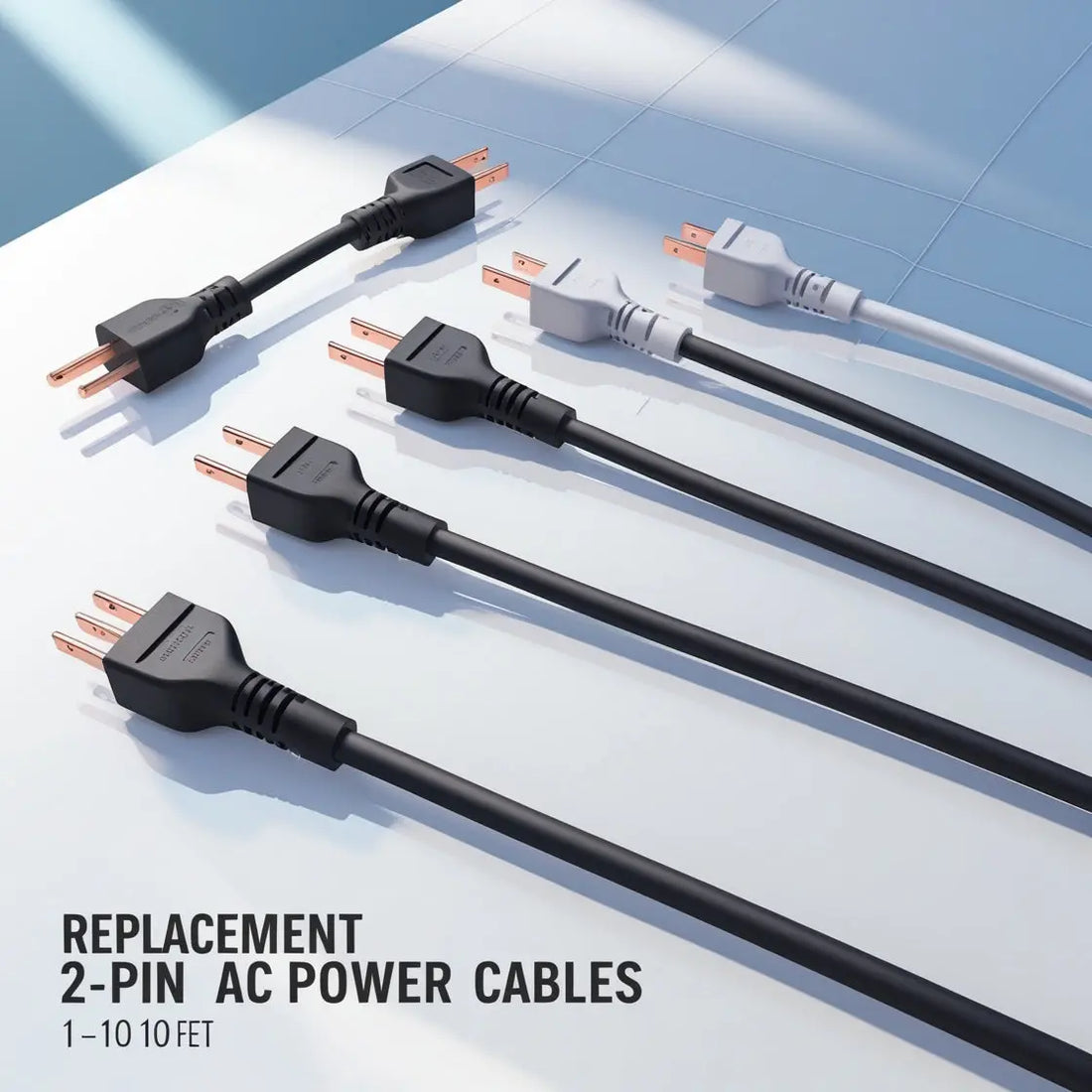 Replacement AC Power Cables: 2 Pin L-Shapes Design in Various Lengths FEDUS
