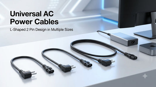 Universal AC Power Cables: L-Shaped 2 Pin Design in Multiple Size
