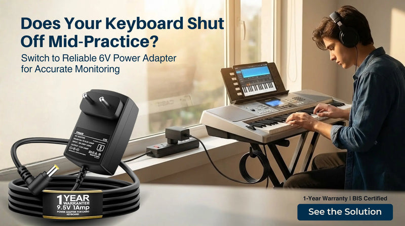 9.5V power adapter for Casio keyboard to fix battery drain, shutdown, and humming noise