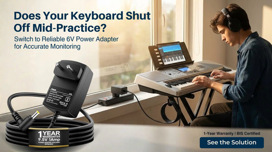 9.5V power adapter for Casio keyboard to fix battery drain, shutdown, and humming noise