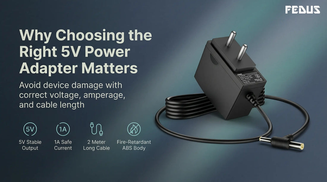 FEDUS 5V 1A power adapter with 2 meter cable for set top box, CCTV camera and network devices