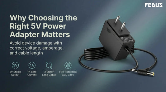 FEDUS 5V 1A power adapter with 2 meter cable for set top box, CCTV camera and network devices
