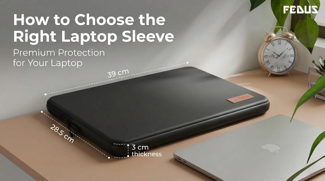 FEDUS MONARC premium laptop sleeve with MacBook demonstrating correct laptop sleeve size and fit guide