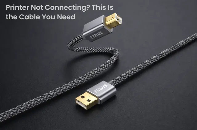 USB-A to USB-B printer cable used to connect printers and scanners to computers