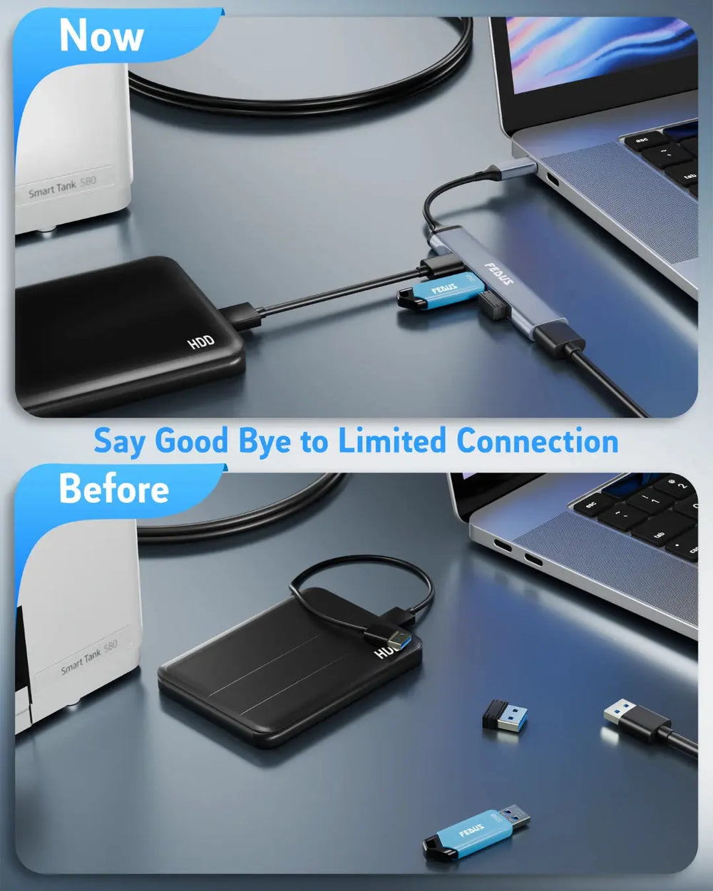 FEDUS USB Hub 3.0 USB C Hub, 4 in 1 Type C Multi USB Connector Adapter with USB 3.0 and USB 2.0 Ports, USB Expander for Laptop, Mobile, Pc, Printers, Flash Drive, MacBooks, HDD, Camera, Keyboard, Mouse FEDUS