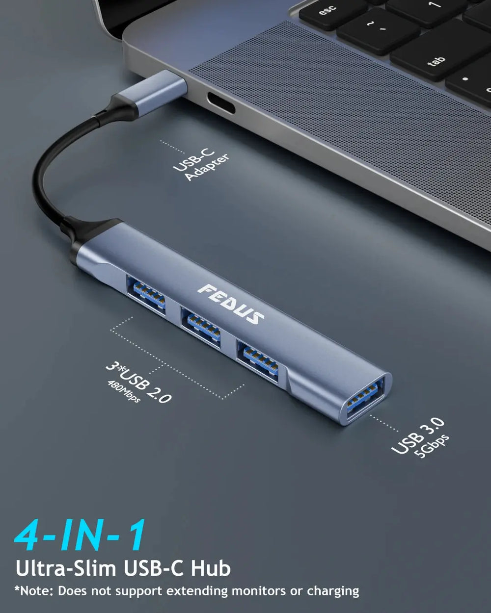 FEDUS USB Hub 3.0 USB C Hub, 4 in 1 Type C Multi USB Connector Adapter with USB 3.0 and USB 2.0 Ports, USB Expander for Laptop, Mobile, Pc, Printers, Flash Drive, MacBooks, HDD, Camera, Keyboard, Mouse FEDUS