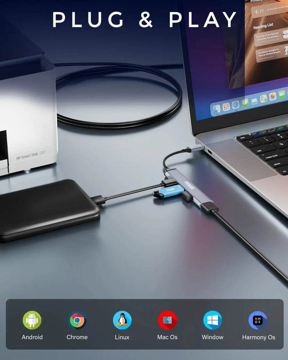 FEDUS USB Hub 3.0 USB C Hub, 4 in 1 Type C Multi USB Connector Adapter with USB 3.0 and USB 2.0 Ports, USB Expander for Laptop, Mobile, Pc, Printers, Flash Drive, MacBooks, HDD, Camera, Keyboard, Mouse FEDUS