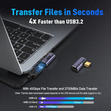 FEDUS Type C Male to Female USB C Right Angle Adapter, 90 Degree 100W 40Gbps 8K Video USB C Male to Female Extension Extender