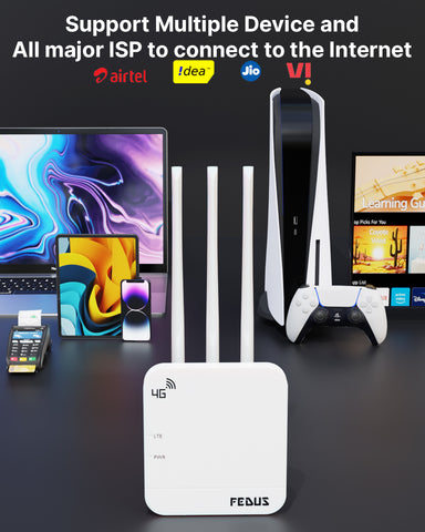 FEDUS 4G Mobile Sim Based Router with 5dbi Triple Antenna 150 Mbps Speed Plug and Play Unlocked Wi-Fi Router with SIM Card Slot No Configuration Required Support All 4G Sim Card, NVR, DVR, WiFi Camera