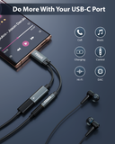 FEDUS 2 in 1 USB Type C to 3.5mm Headphone and Charger Adapter PD 60W Fast Charging USB C to Aux Audio Jack Dongle Cable Cord for Galaxy S23/S22/S21/S24,60W All Google series, Android Phone, iPhone 15