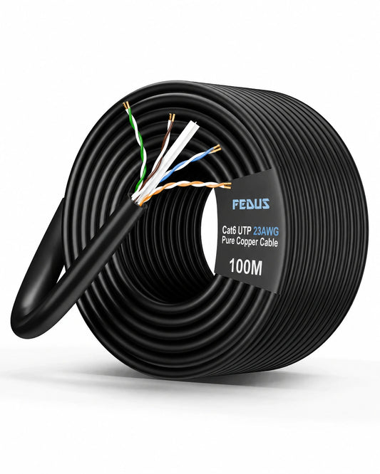 FEDUS Cat6 UTP 23AWG Pure Copper Ethernet Cable 100M Roll High Speed LAN Networking Cable for Home Office CCTV Router