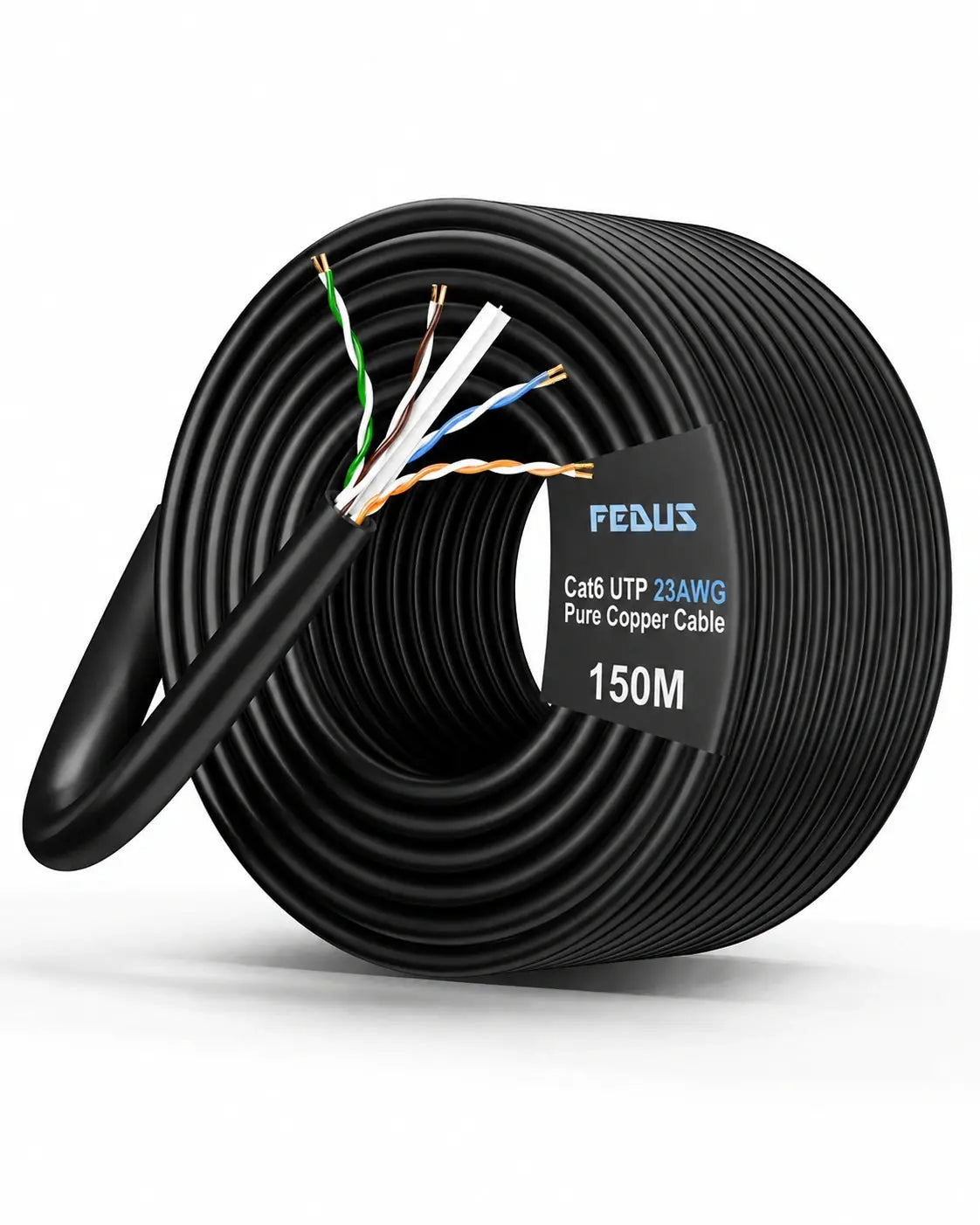 FEDUS Cat6 UTP 23AWG Pure Copper Ethernet Cable 150M Roll High Speed Network LAN Cable for Router CCTV Office Setup
