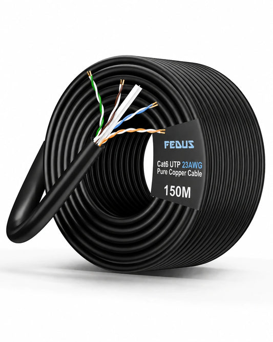 FEDUS Cat6 UTP 23AWG Pure Copper Ethernet Cable 150M Roll High Speed Network LAN Cable for Router CCTV Office Setup
