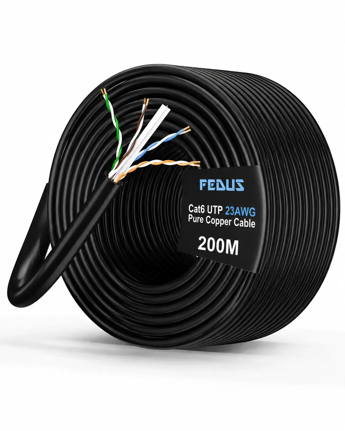 FEDUS Cat6 UTP 23AWG Pure Copper Ethernet Cable 200M Roll Heavy Duty High Speed LAN Cable for Networking Installation