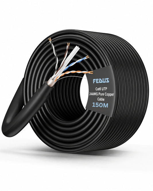 FEDUS CAT6 24AWG x 4Pair Pure Copper UTP Networking FRPVC Cable 150M High Speed Internet LAN Cable for Home Office Setup
