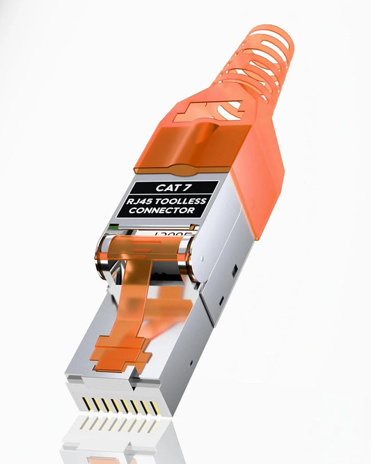 FEDUS Ping Cat 7 Toolless RJ45 Connector, Shielded Field Termination Plug for Heavy Duty Ethernet Cable (10Gbps, 600MHz), Zinc Alloy Metal Reusable 8P8C LAN Network End, Cat7/Cat6a (1-Year Warrantee) FEDUS