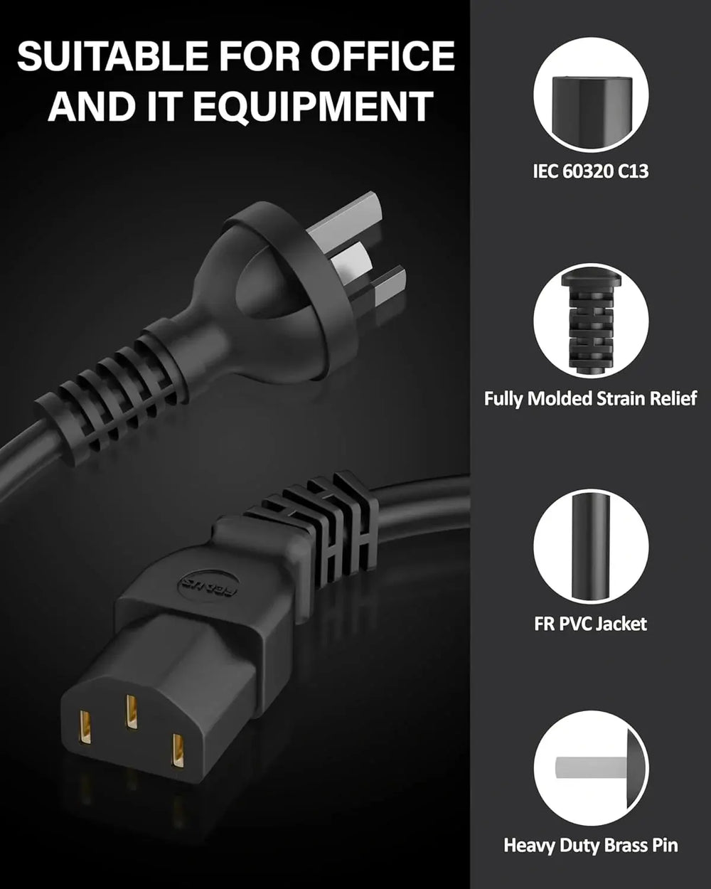 FEDUS 1.8M 3 Prong AU Australia SAA 3 Pins Plug 18 AWG Power Cord with IEC 320 C13 AU Australian Plug Computer Pure Copper Power Extension Cable for PCs, Monitors, Power adapters, Printer, Appliances Cheeku Technologies