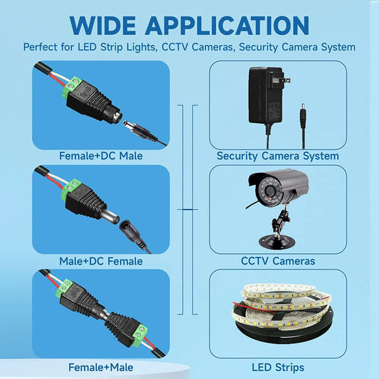 FEDUS 10 Pairs DC Power Jack Plug Adapter Connector, 12V, 24V Male + Female 2.1 X 5.5MM Terminal Barrel for CCTV Camera, LED Strip Light, DVR, Car Rearview Monitor System