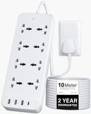 FEDUS Surge Protector, 8 Universal Sockets with USB Port Type A & C, Long Cable, Extension Board Cord, Automatic Overload Protection, Fireproof Power Strip Switch Board, Spike Guard