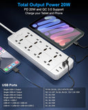 FEDUS Surge Protector, 8 Universal Sockets with USB Port Type A & C, Long Cable, Extension Board Cord, Automatic Overload Protection, Fireproof Power Strip Switch Board, Spike Guard