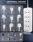 FEDUS Surge Protector, 8 Universal Sockets with USB Port Type A & C, Long Cable, Extension Board Cord, Automatic Overload Protection, Fireproof Power Strip Switch Board, Spike Guard