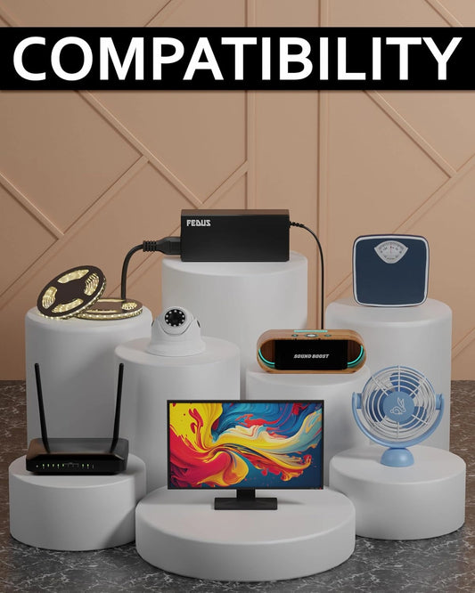 FEDUS 12 Volt 5 Amp (12V 5A) AC DC Adapter 12v 60 Watt DC Power Supply AC Adapter SMPS AC to DC Converter for Battery Charger Transformer, PC, LCD Monitor, TV, LED Strip, CCTV, DVR, NVR, DIY