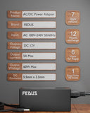 FEDUS 12 Volt 5 Amp (12V 5A) AC DC Adapter 12v 60 Watt DC Power Supply AC Adapter SMPS AC to DC Converter for Battery Charger Transformer, PC, LCD Monitor, TV, LED Strip, CCTV, DVR, NVR, DIY