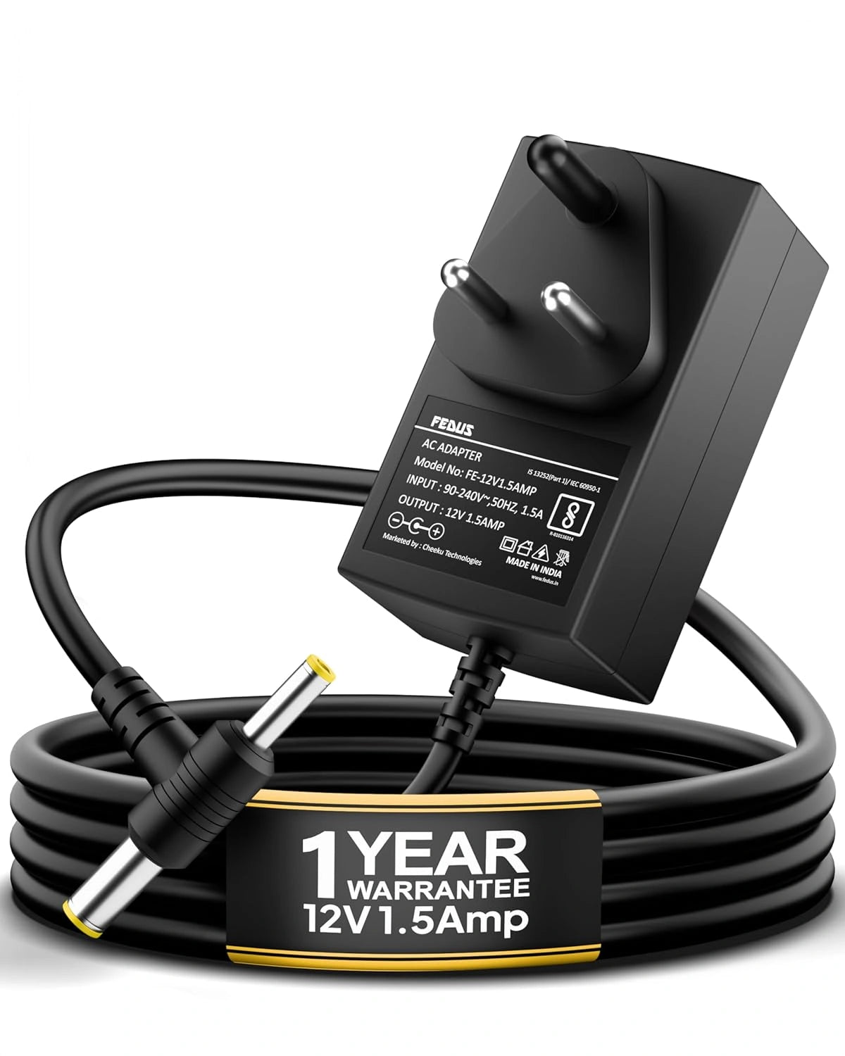 FEDUS 12V 1.5A DC Power Adapter, Power Supply, SMPS for LCD Monitor, TV, LED Strip, CCTV, 12 Volt 1.5 Amp Power Adapter, AC Input 100-240V DC Output 12 Volt 1.5 Amps - 2.5mm x 5.5mm Jack