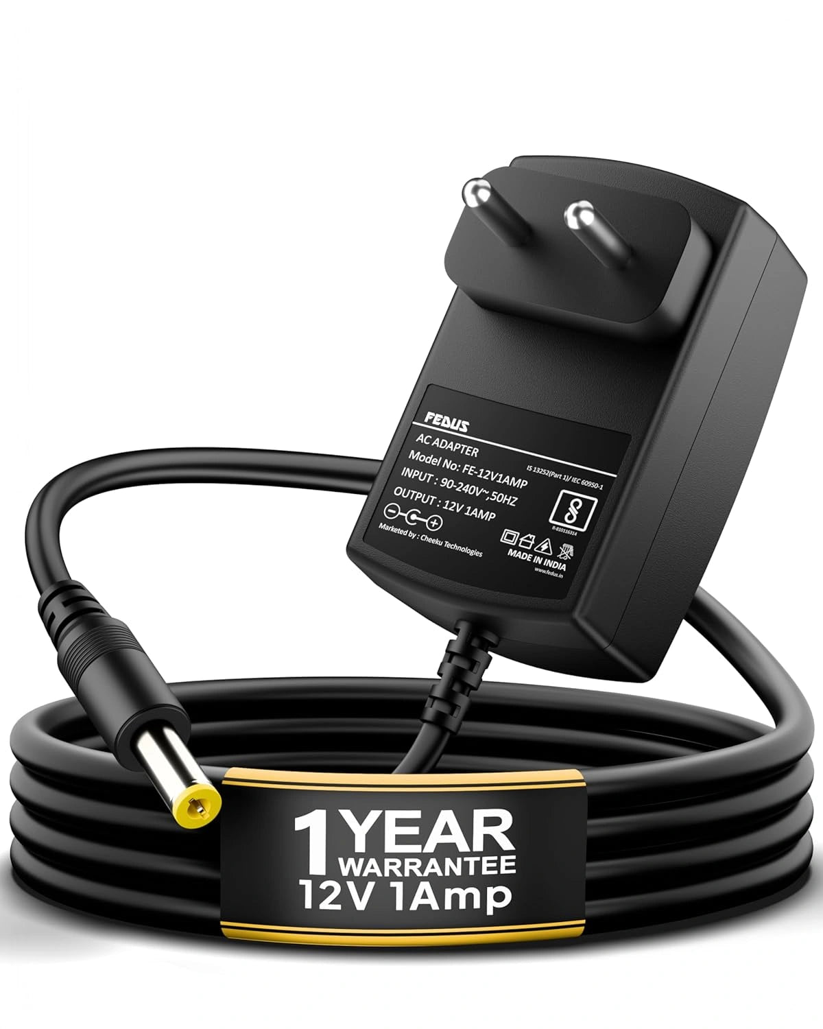 Fedus 12V 1A DC Power Supply Adapter, Smps For Lcd Monitor, Tv, Pos Machines, Led Strip, Set Top Boxes, Cctv Cameras, [12 Volt, 1 A Power, Black, 2.5Mm X 5.5Mm Jack]